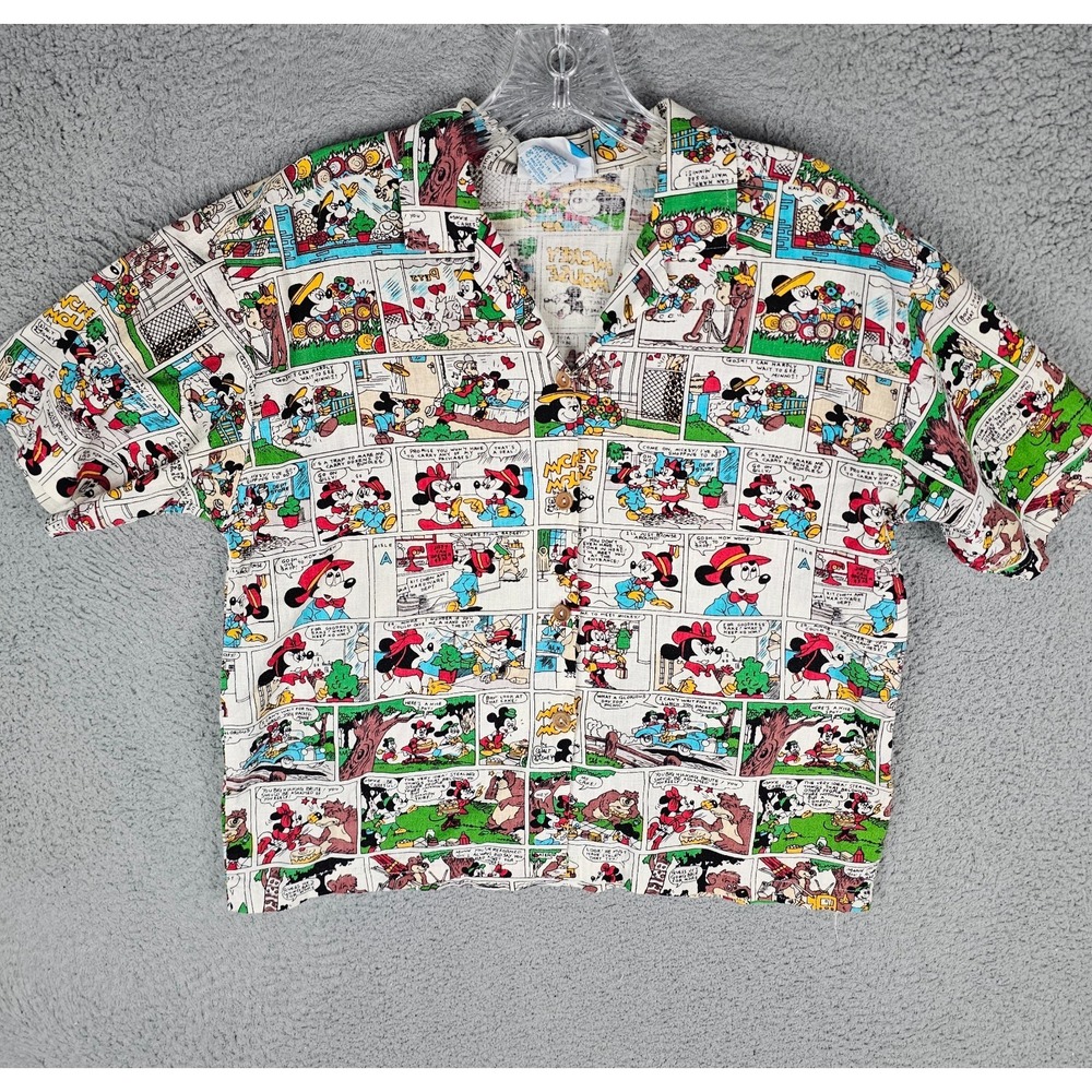 VTG Sunday Comics Shirt Womens Medium Mickey Minnie Mouse Walt‎ Disney Button Up
